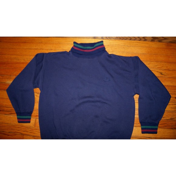 VTG 90s Great Lakes Recreation Blue Turtleneck Sweatshirt Mens L Green Red Stryp - Picture 1 of 9